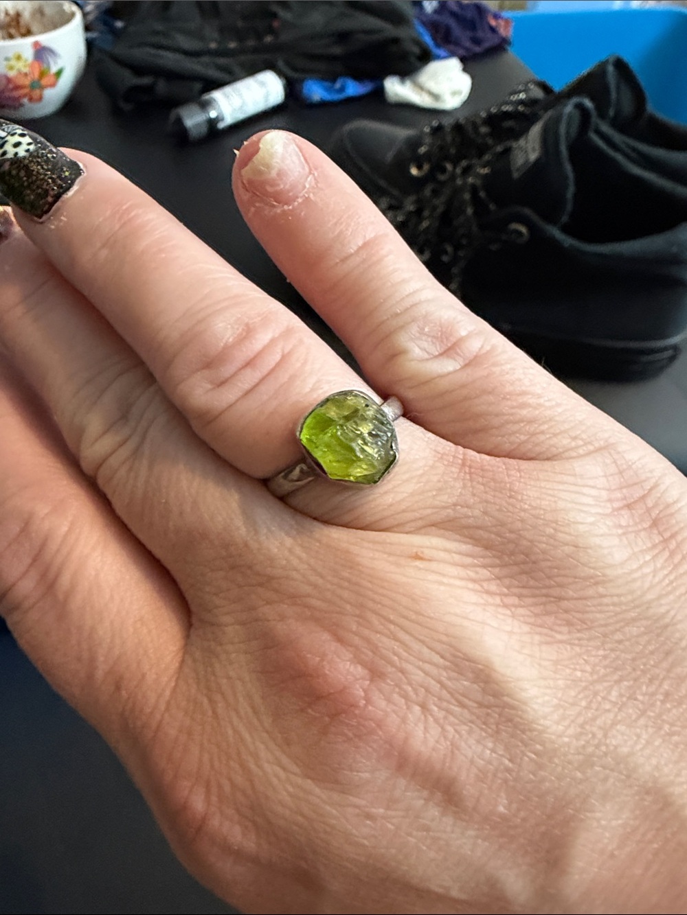 Peridot Green Gemstone Sterling Ring - Unbranded